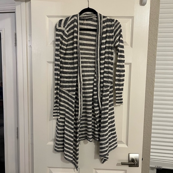 Free People striped cardigan, grey and white, extra small - Picture 1 of 3